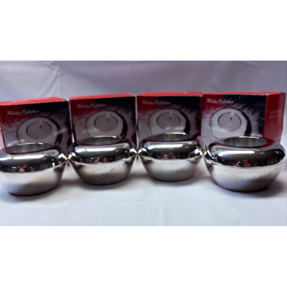 Godinger Holiday Collection Silver Plated Round Votive Holders Set of 4 S2-527